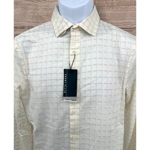 PERRY ELLIS White & Beige Oeko-Tex Cotton Button Down Shirt Men's Small NEW